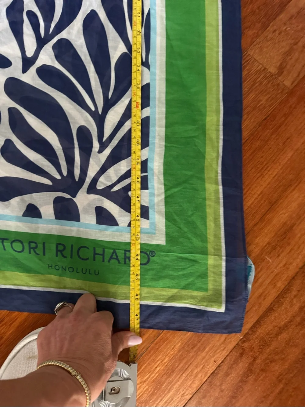 Tori Richard Navy and Green Tropical Leaf-Print Sarong Wrap 47 1/2” x 47 1/2”